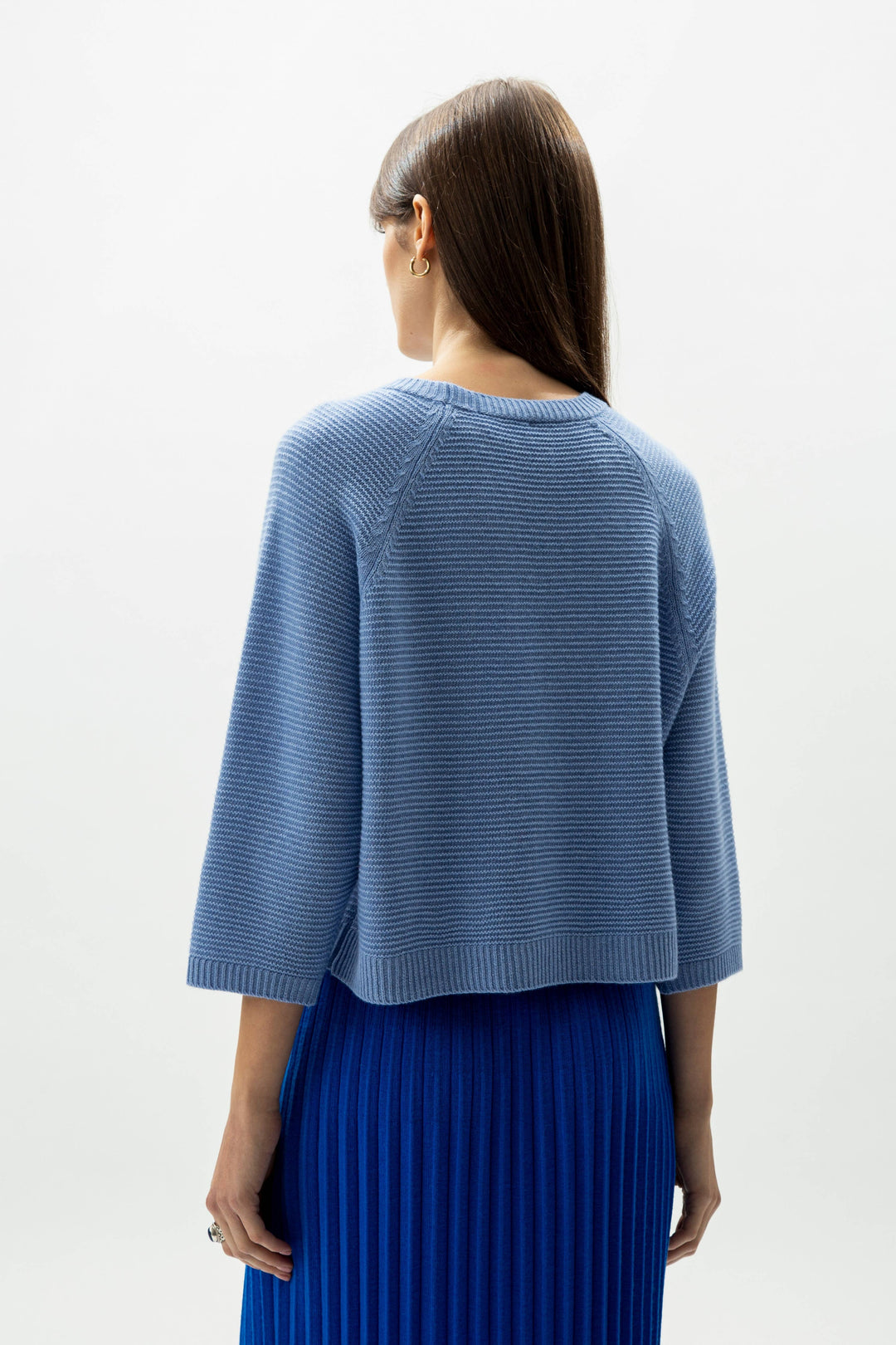 Cashmere Mix Cropped 3/4 Sleeve Pullover: M / Camel