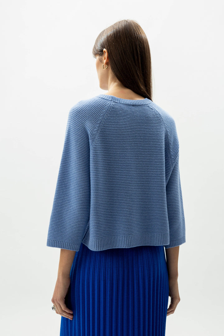 Cashmere Mix Cropped 3/4 Sleeve Pullover: M / Camel