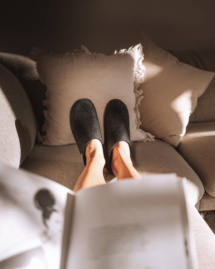 Felted Wool Slippers with Leather Sole