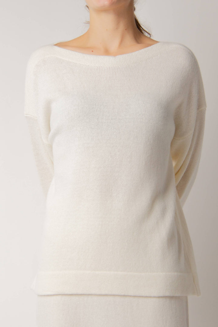 Cashmere Mix Boat Neck Sweater: S / Chestnut