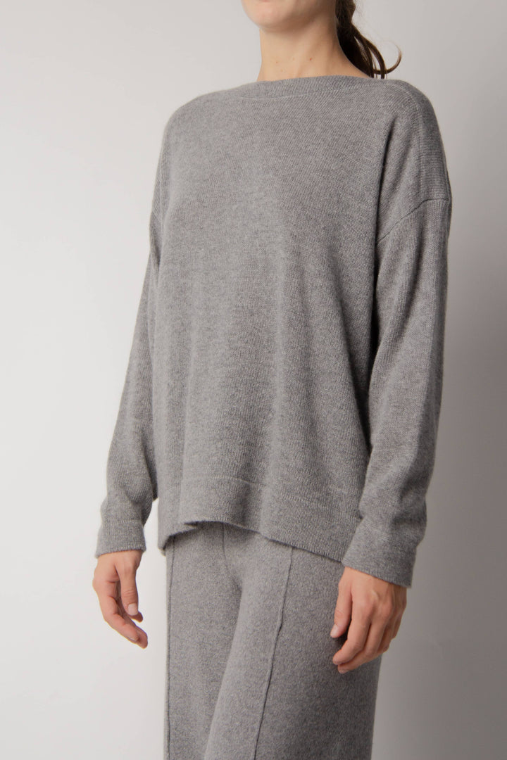 Cashmere Mix Boat Neck Sweater: S / Chestnut