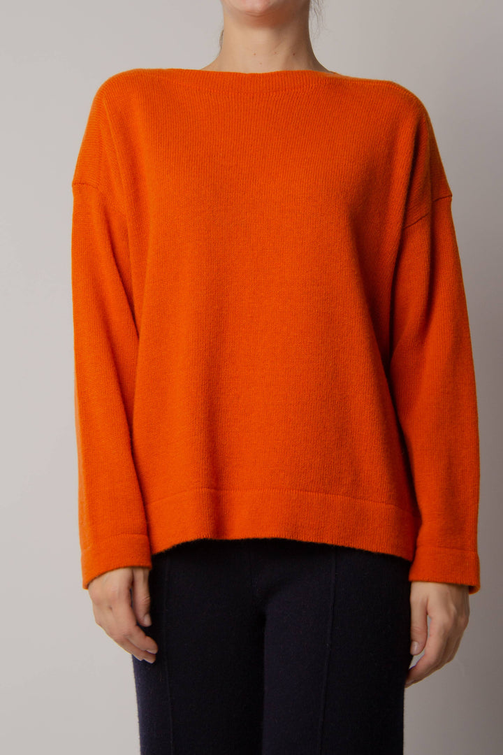 Cashmere Mix Boat Neck Sweater: S / Chestnut