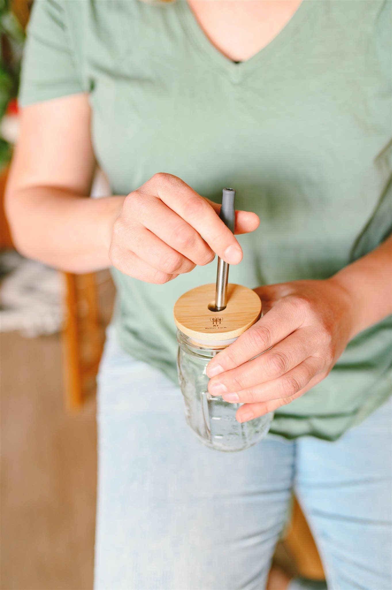 Bamboo Mason Jar Lid - Straw