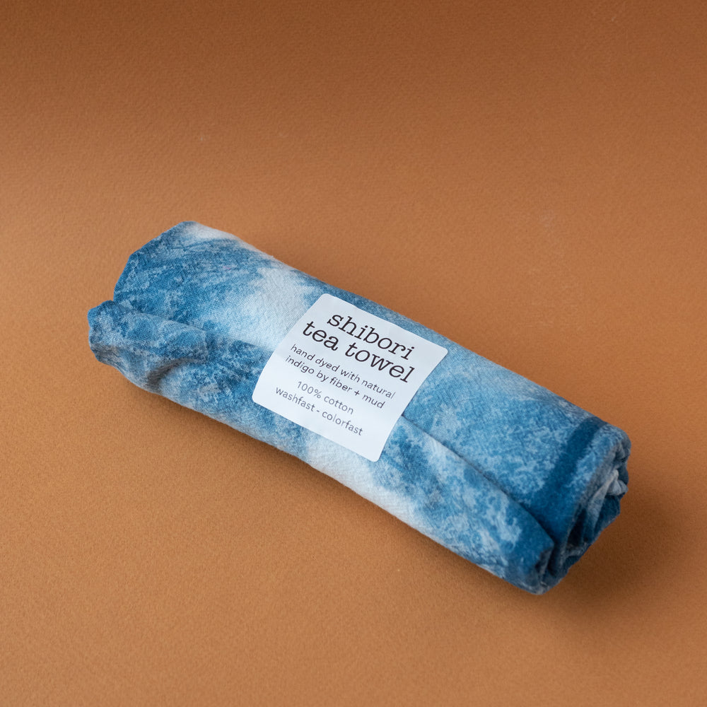 Indigo Dyed Shibori Tea Towel fiber + mud Solstice Holiday Pop Up