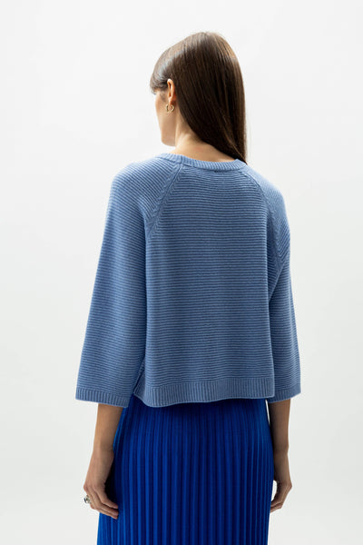 Cashmere Mix Cropped 3/4 Sleeve Pullover: L / Steel Grey
