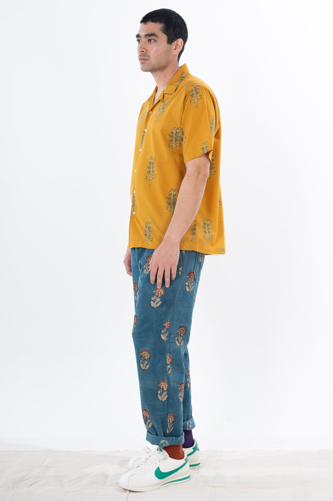 Hand Block Printed 'The Don' Camp Collar Shirt in Mustard Motif