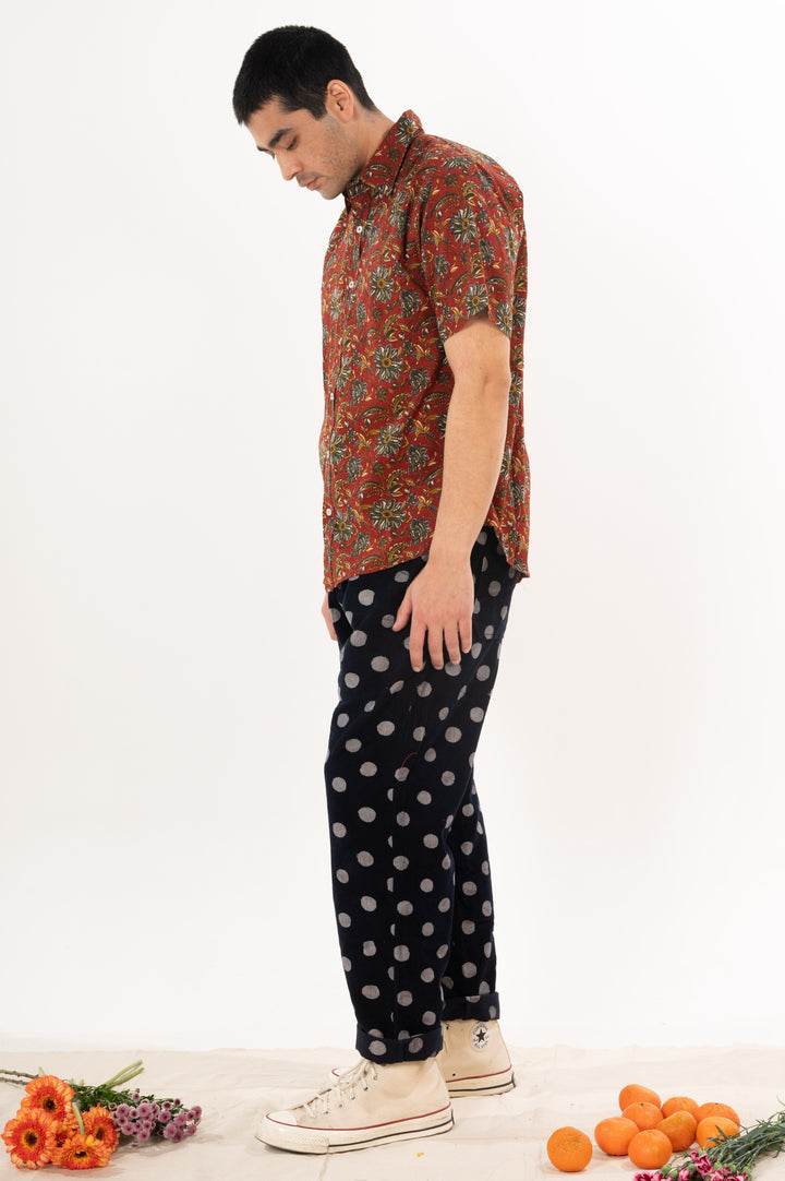 Hand Printed 'The Folk' Short Sleeve Shirt in French Maroon Floral