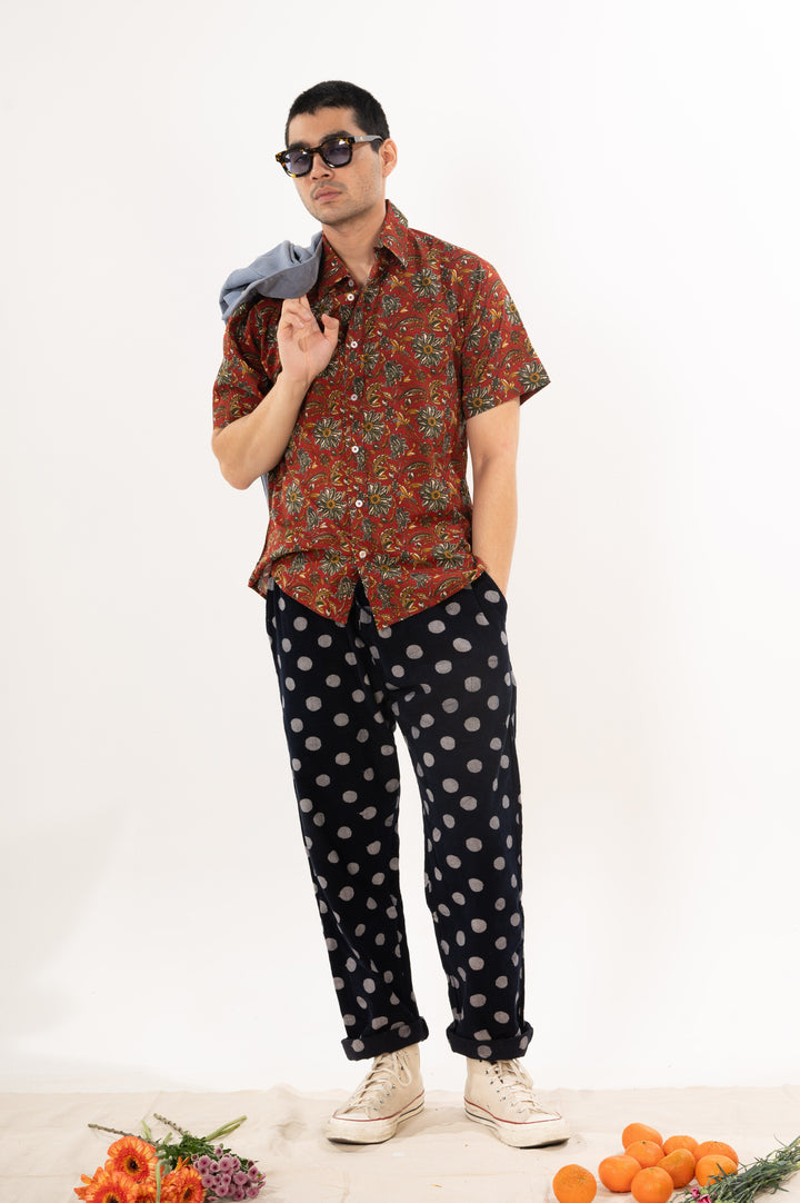 Hand Printed 'The Folk' Short Sleeve Shirt in French Maroon Floral