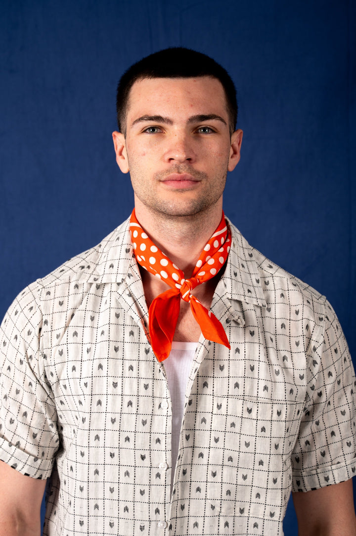 'The Don' Camp Shirt in White with Black Jamdani Embroidery