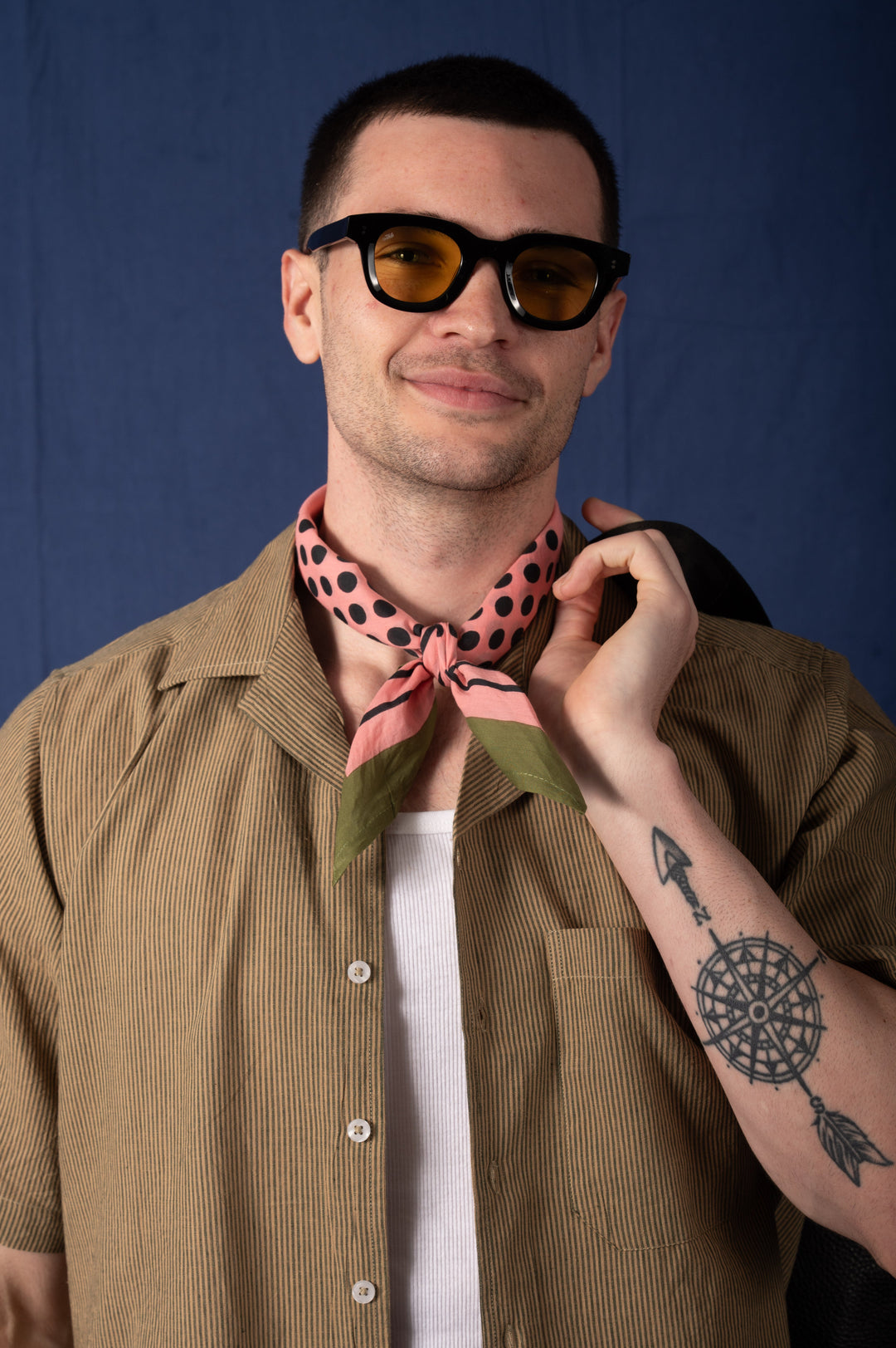 Archie Bandana No. 6 - Pink and Olive Dots Art Print