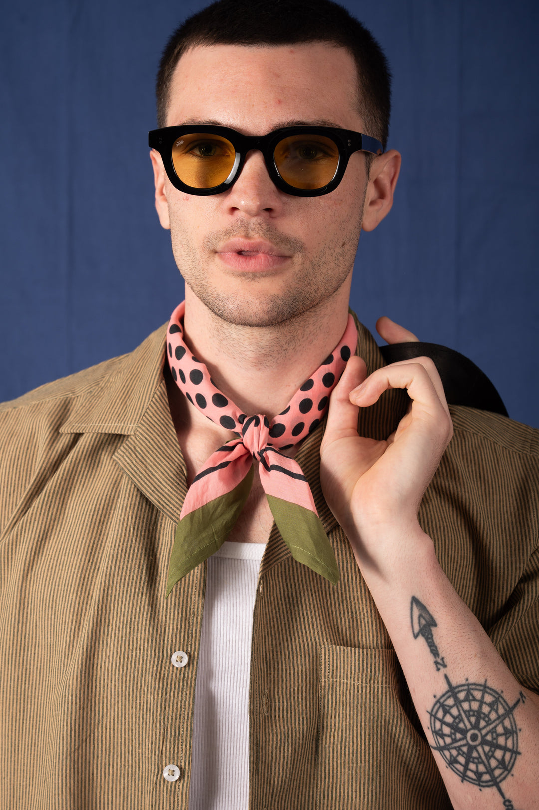 Archie Bandana No. 6 - Pink and Olive Dots Art Print