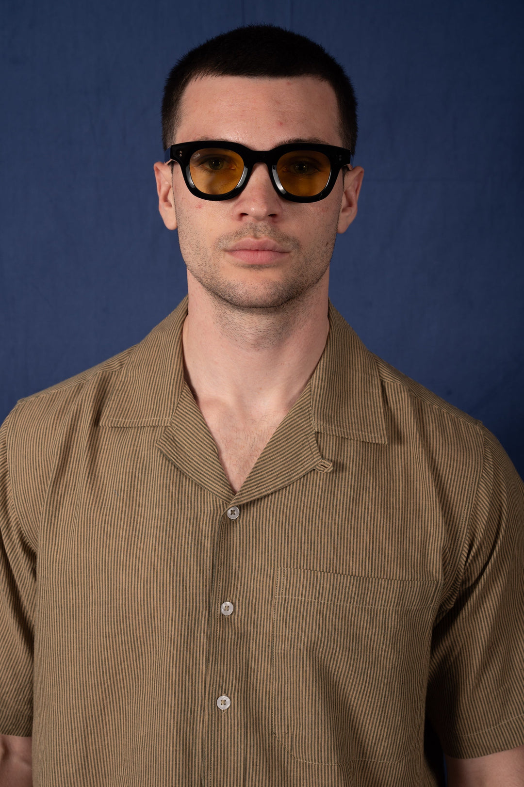 'The Don' Camp Shirt in Olive Oxford Stripes