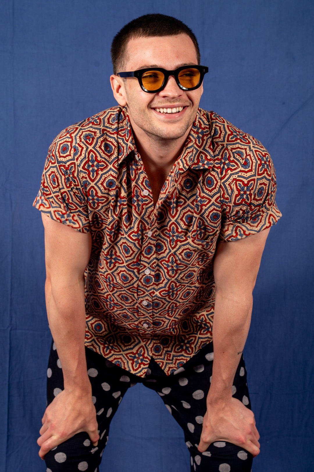 Hand Printed 'The Folk' Short Sleeve Shirt in Ajrakh Diamond Print