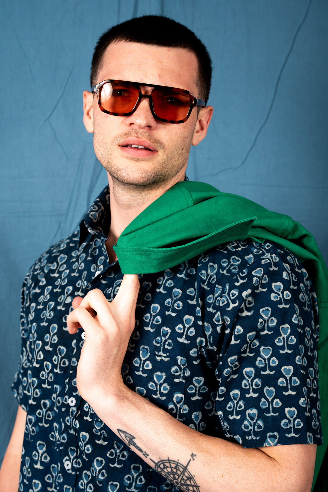 Hand Block Printed 'The Folk' Shirt in Indigo Spades