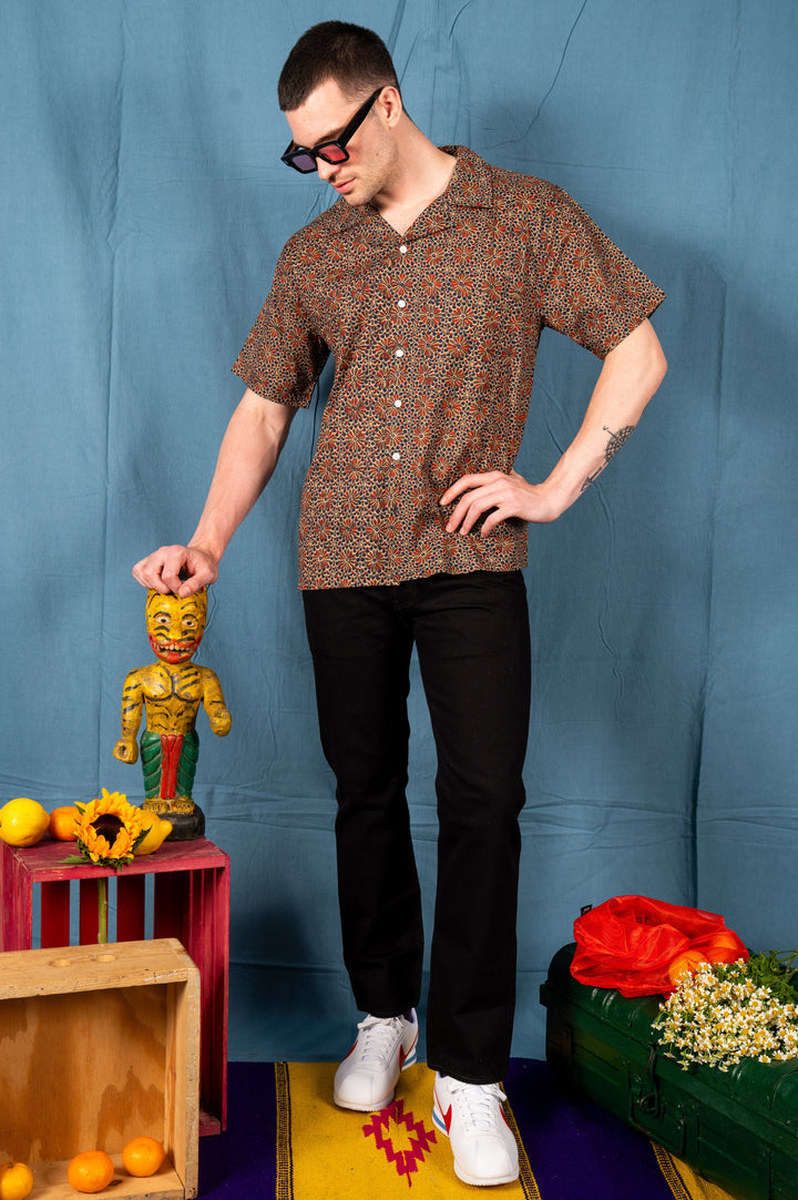 Hand Printed 'The Don' Camp Collar Shirt in Barmer Abstract Print