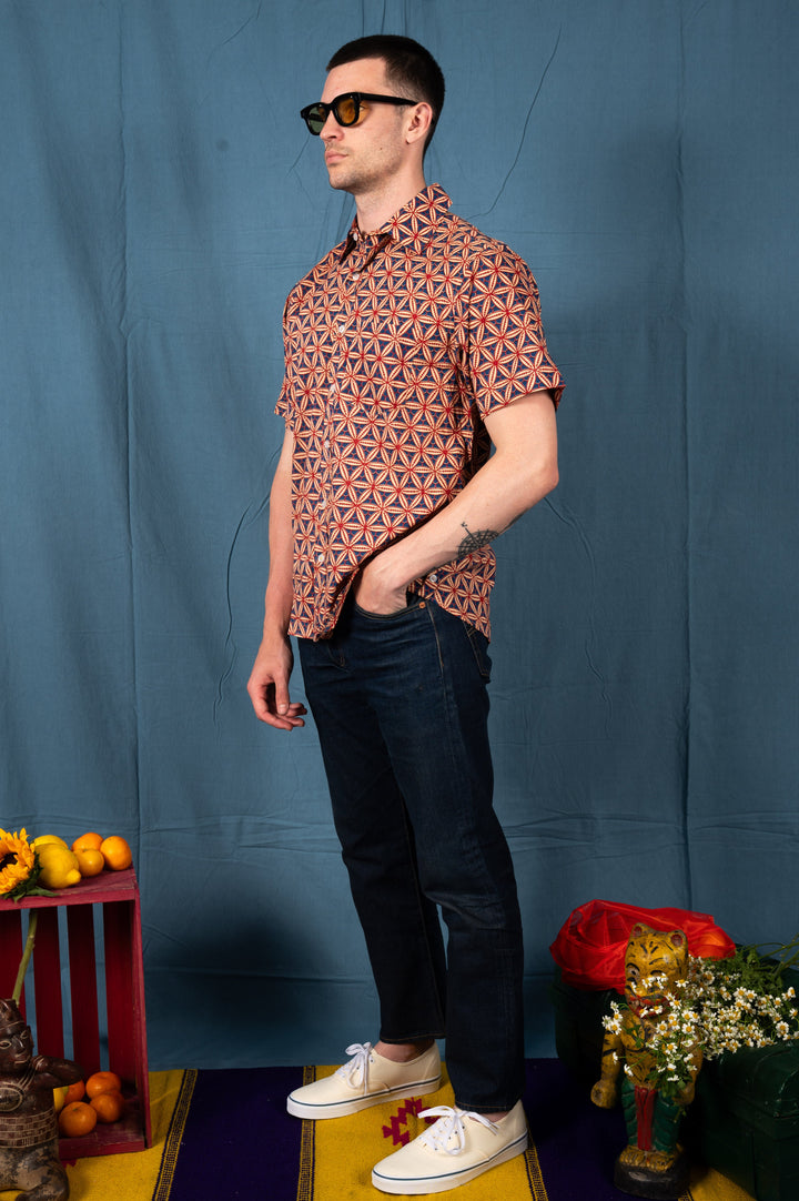 Hand Block Printed 'The Folk' Shirt in Baseball Print