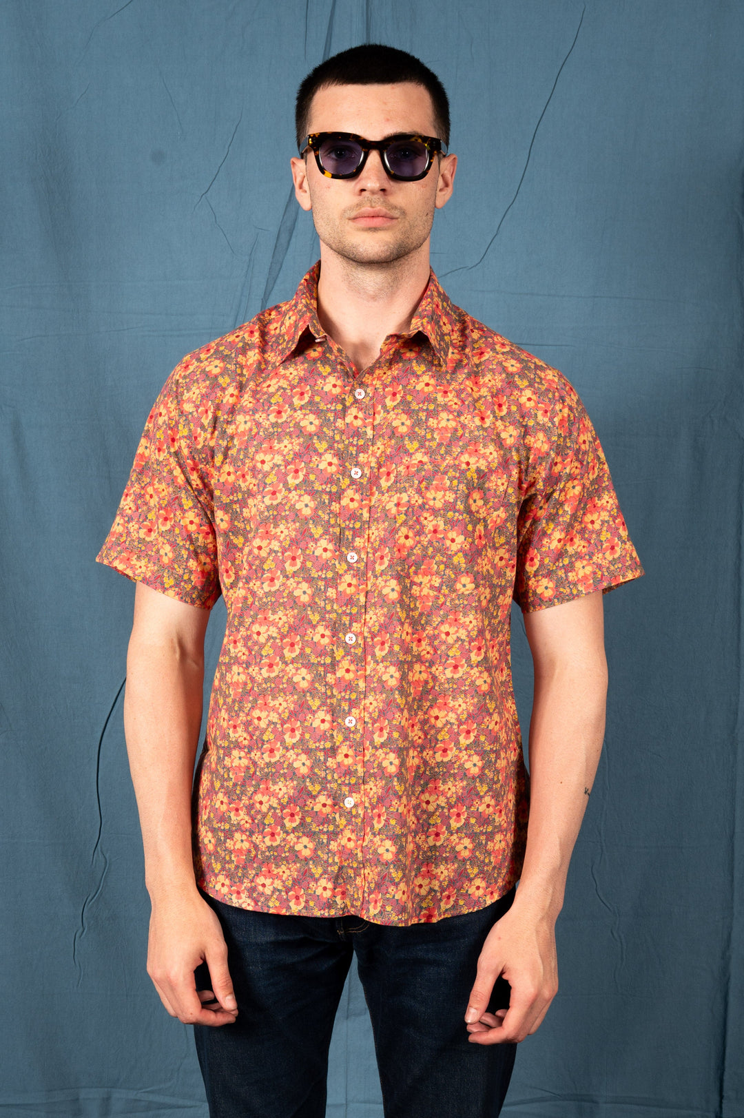Hand Printed 'The Folk' Short Sleeve Shirt in Pastel Floral