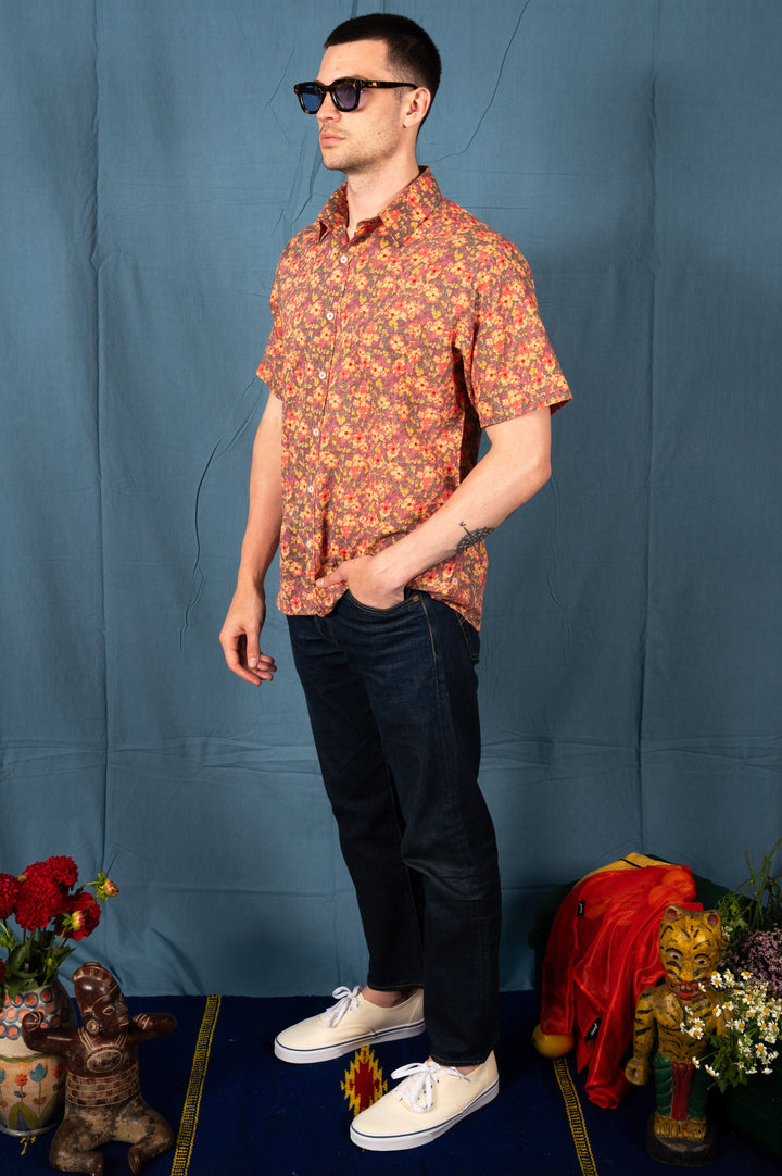 Hand Printed 'The Folk' Short Sleeve Shirt in Pastel Floral