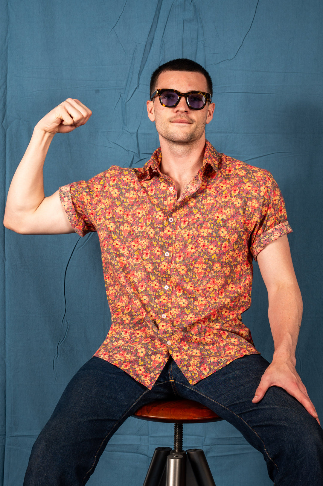 Hand Printed 'The Folk' Short Sleeve Shirt in Pastel Floral