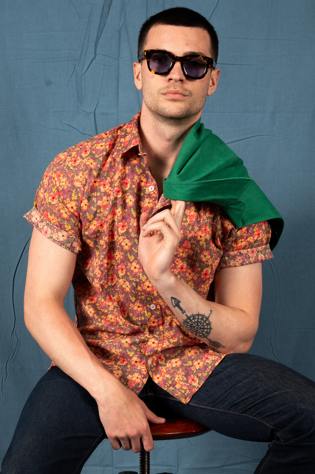 Hand Printed 'The Folk' Short Sleeve Shirt in Pastel Floral