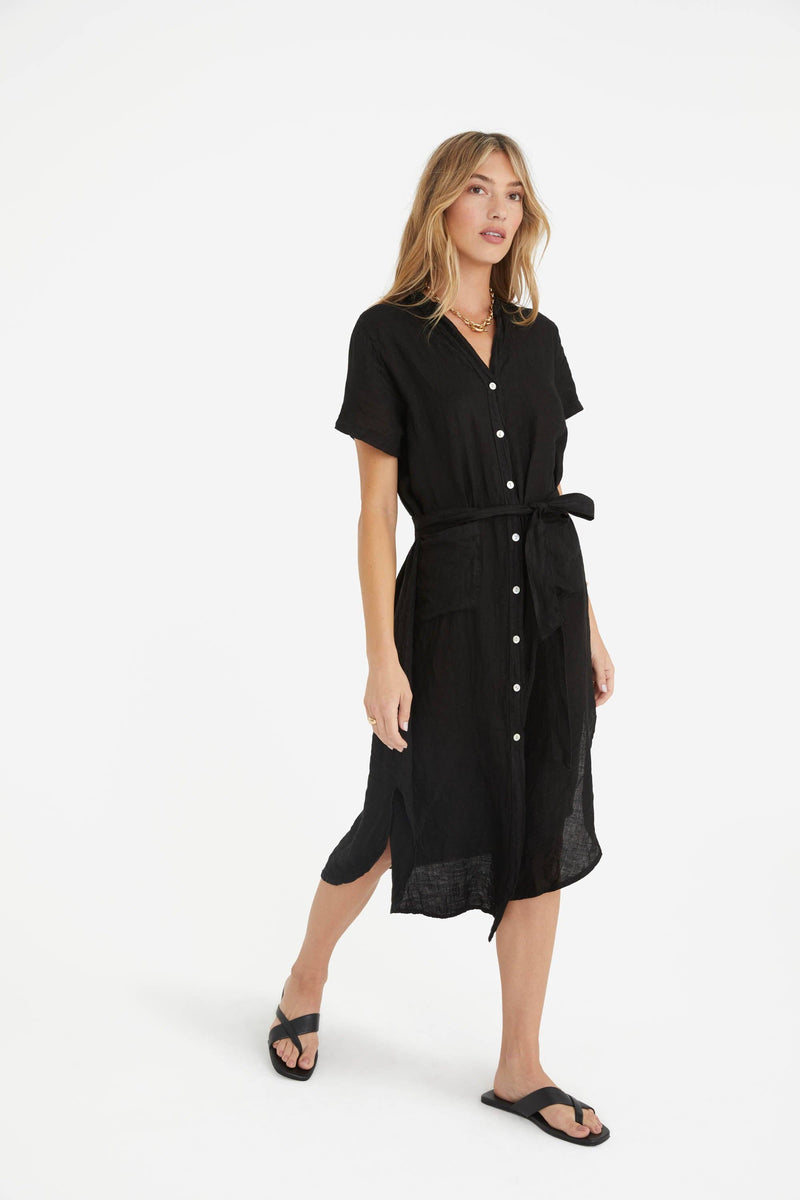 The Rosemary Linen Dress in Black: OS