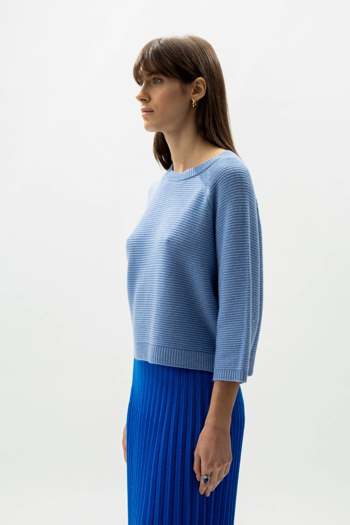 Cashmere Mix Cropped 3/4 Sleeve Pullover: L / Steel Grey