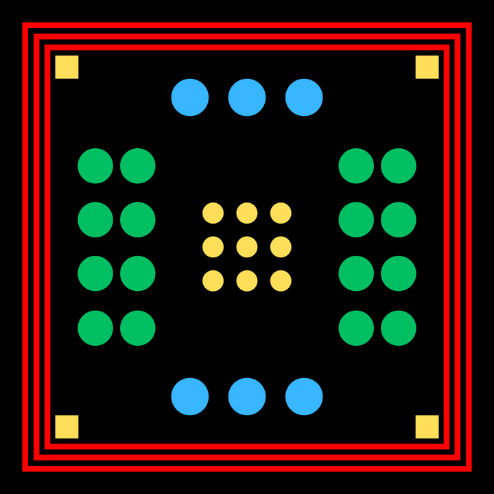 Archie Bandana No. 11 - Faded Black with Blue, Yellow and Green Dots Art Print