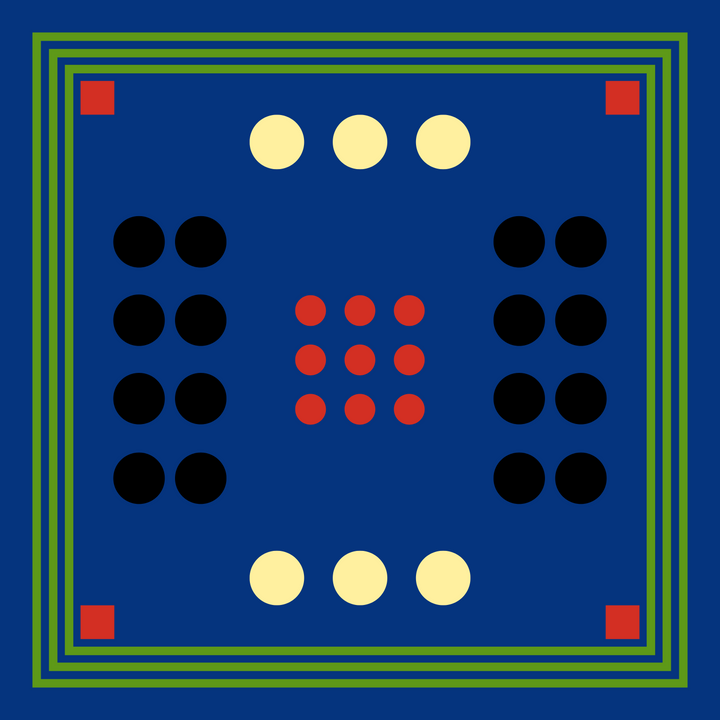 Archie Bandana No. 13 - Blue with Black, Red and Peach Art Print