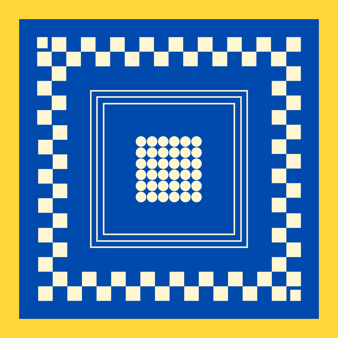 Archie Bandana No. 20 - Dots and Squares on Blue and Yellow