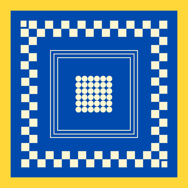 Archie Bandana No. 20 - Dots and Squares on Blue and Yellow