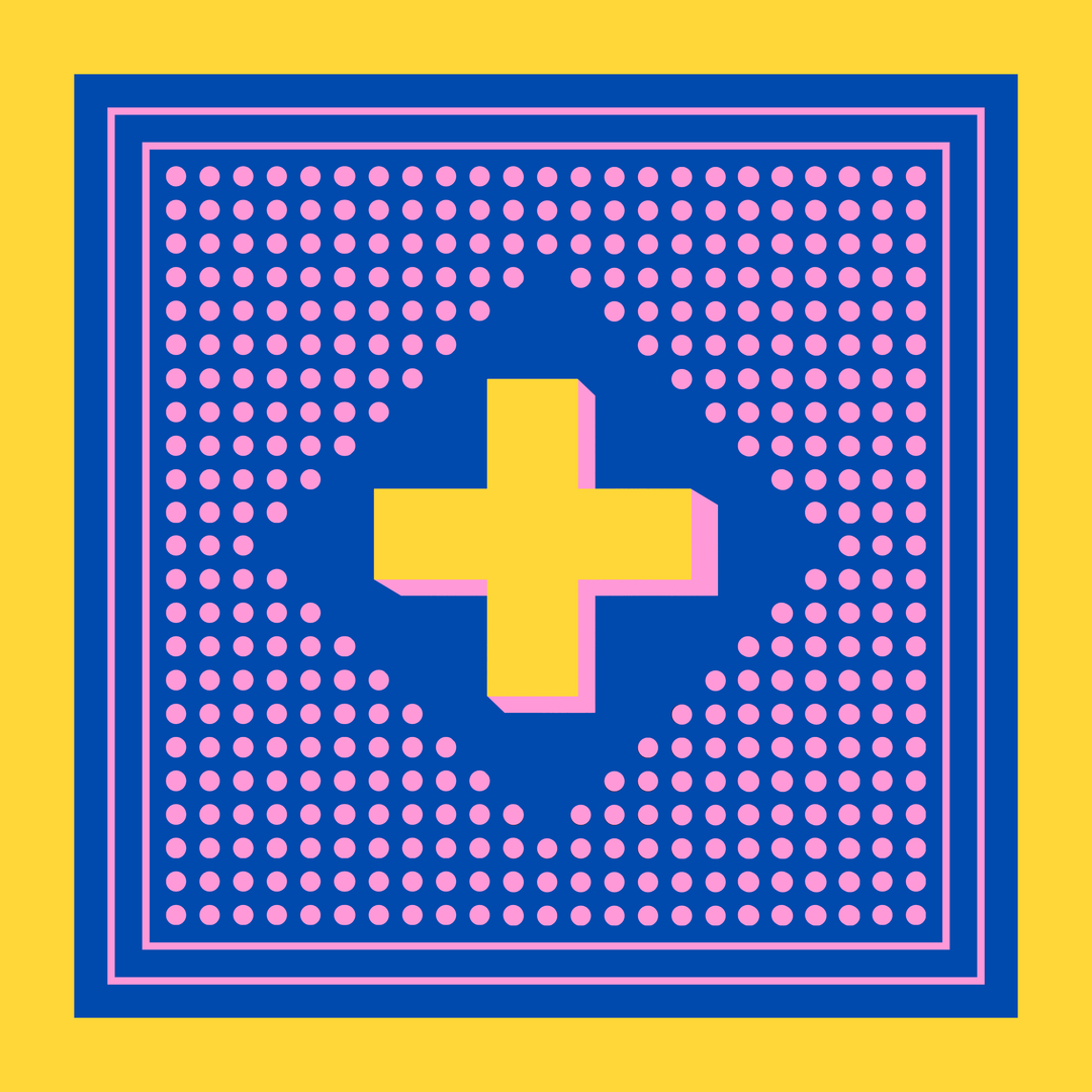 Archie Bandana No. 22 - Yellow, Blue and Pink Dots Art Print