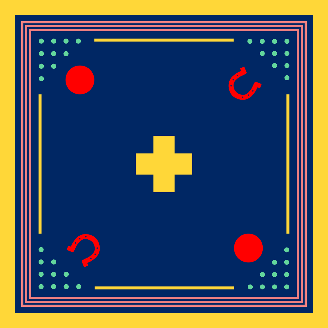 Archie Bandana No. 30 - Horseshoe, Dots and Plus Sign on Dark Blue