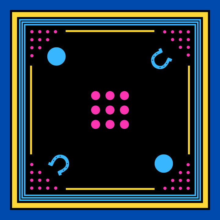 Archie Bandana No. 31 - Blue and Pink Dots and Horseshoe on Black and Blue