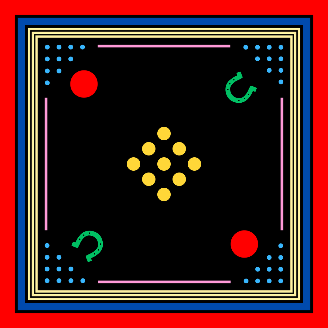 Archie Bandana No. 32 - Red, Yellow, Blue and Green Dots and Horseshoe on Black