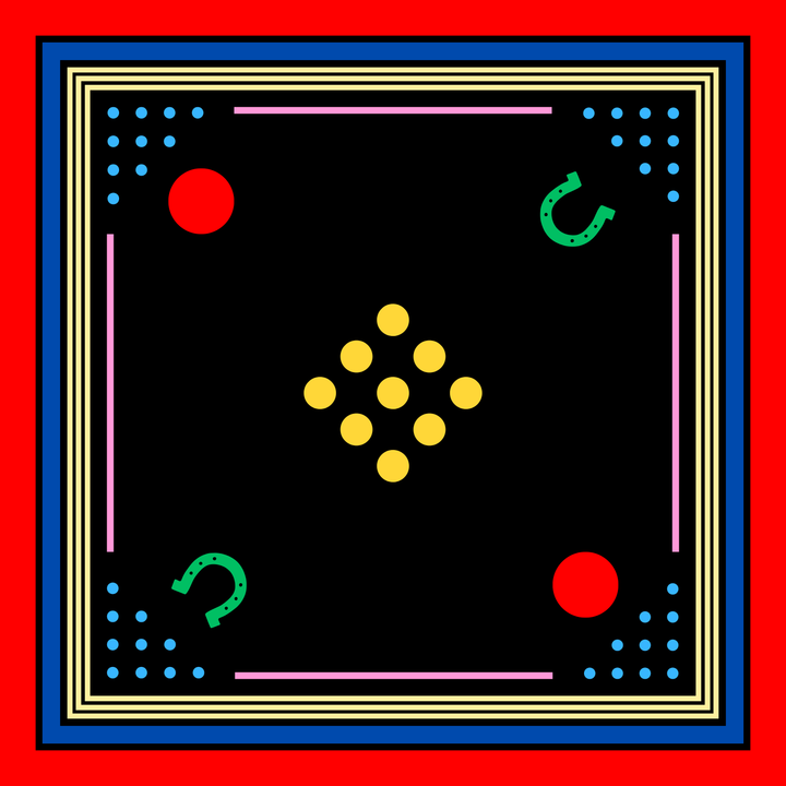 Archie Bandana No. 32 - Red, Yellow, Blue and Green Dots and Horseshoe on Black