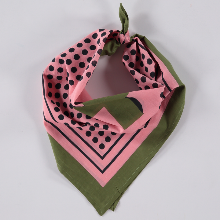 Archie Bandana No. 6 - Pink and Olive Dots Art Print