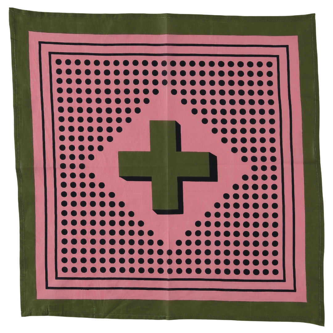 Archie Bandana No. 6 - Pink and Olive Dots Art Print