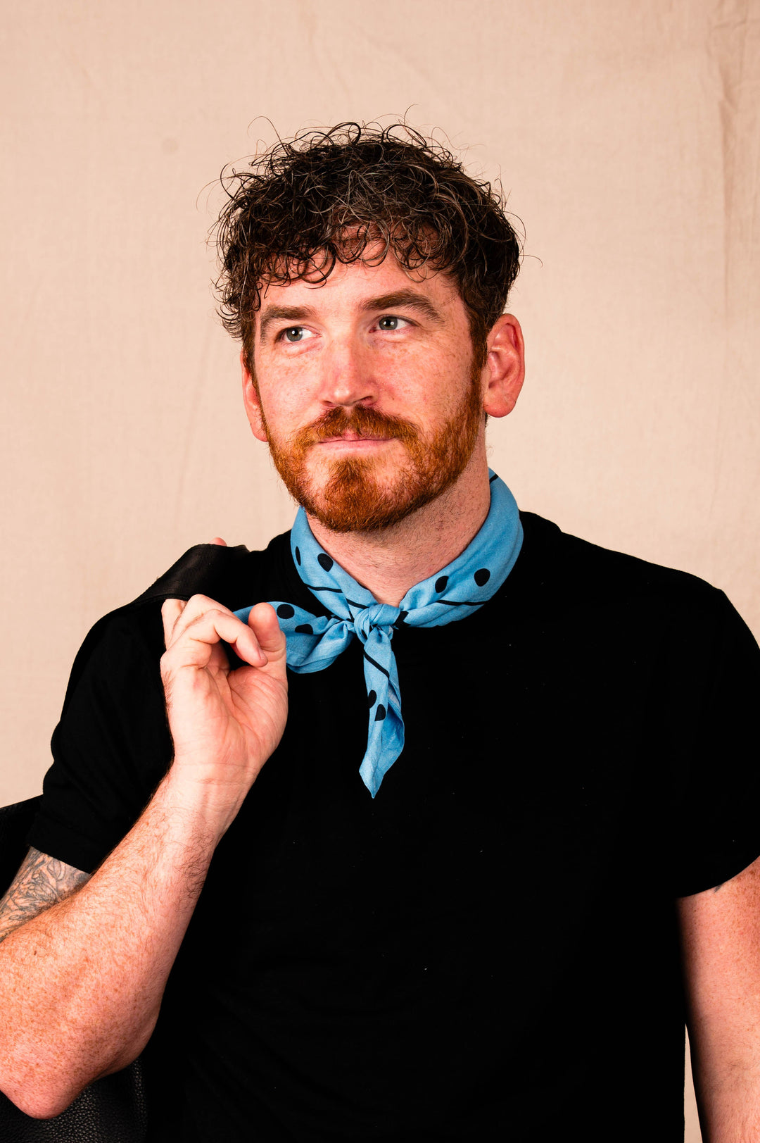 Archie Bandana No. 26 - Dots and Plus Sign on Cerulean Blue