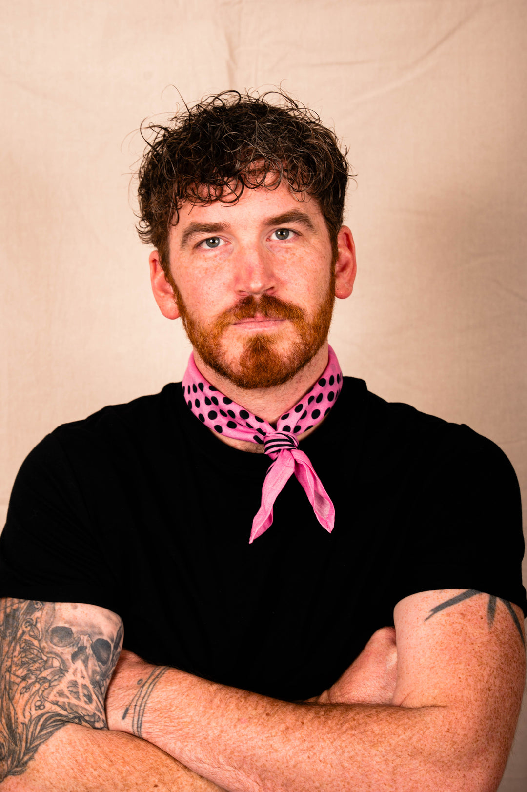 Archie Bandana No. 24 - Dots and Plus Sign on Pink