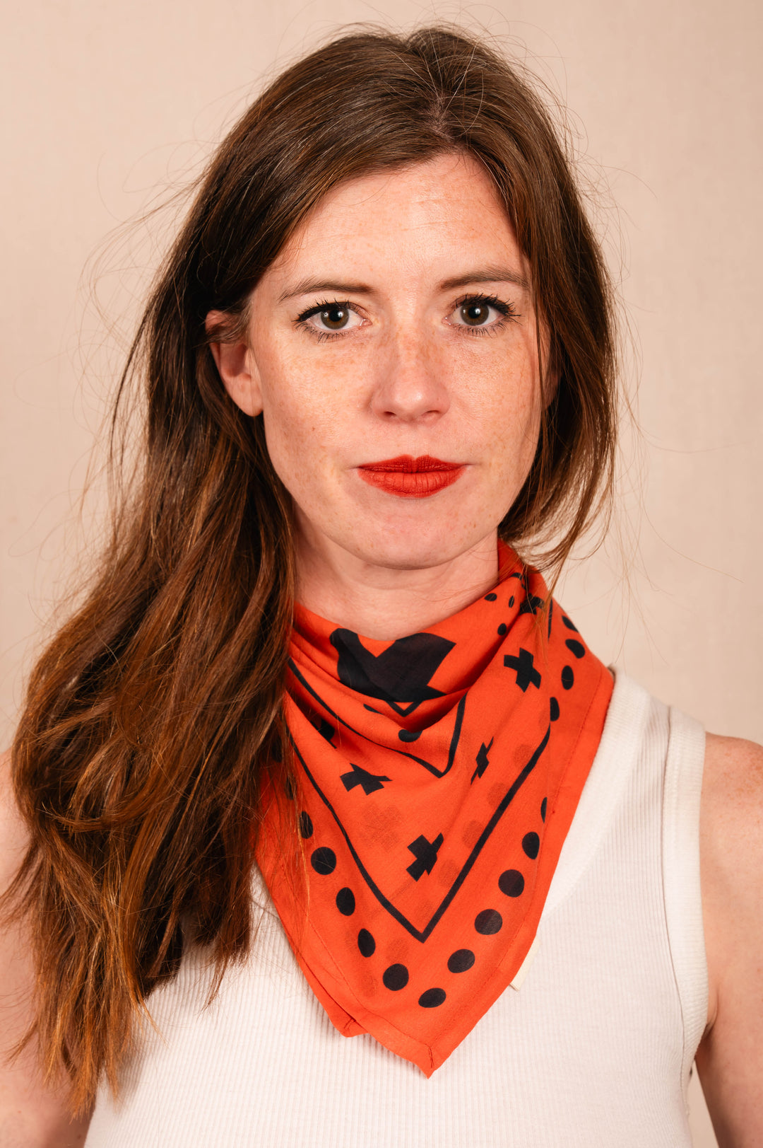 Archie Bandana No. 27 - Dots and Plus Sign on Rust