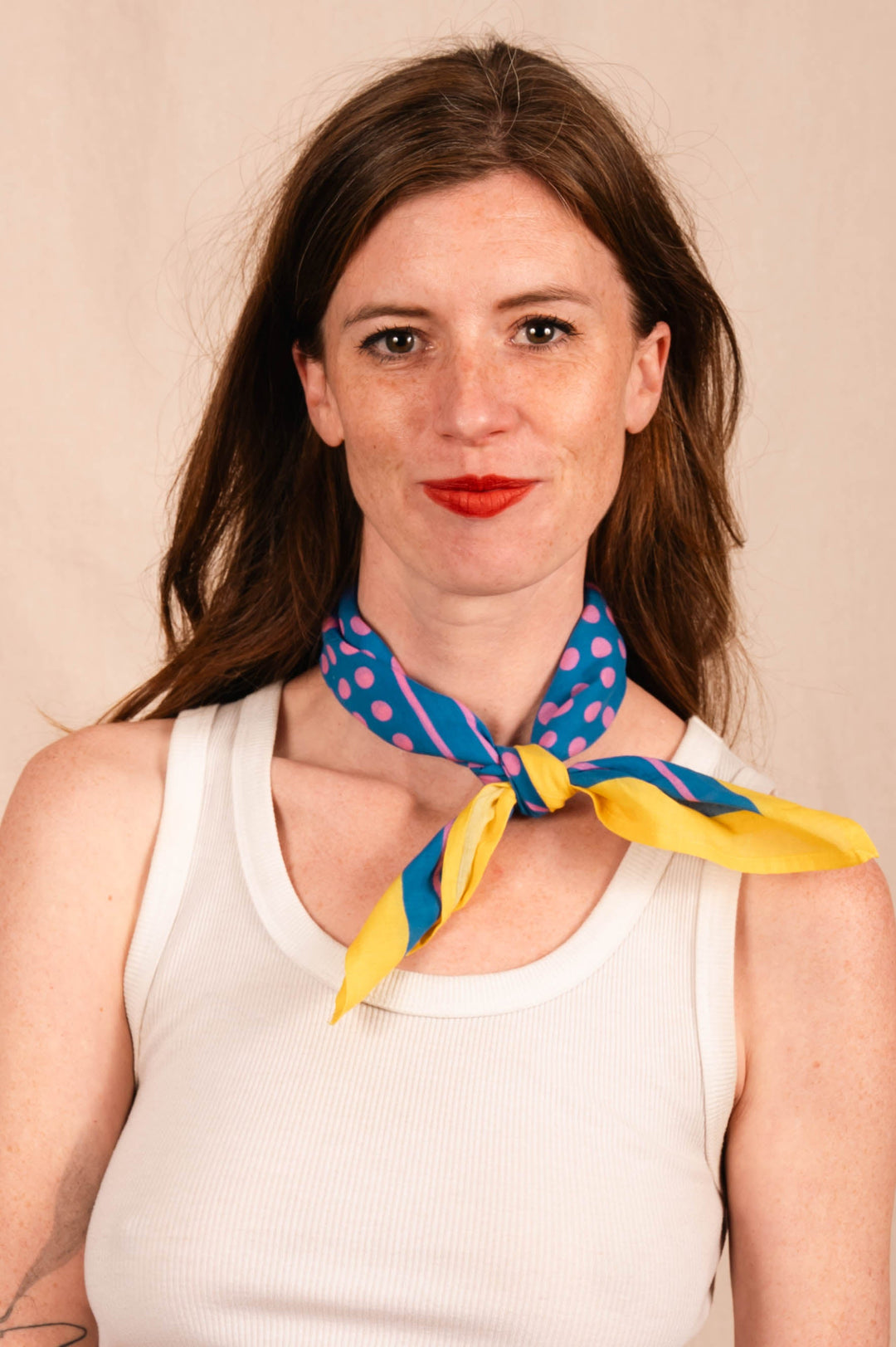 Archie Bandana No. 22 - Yellow, Blue and Pink Dots Art Print