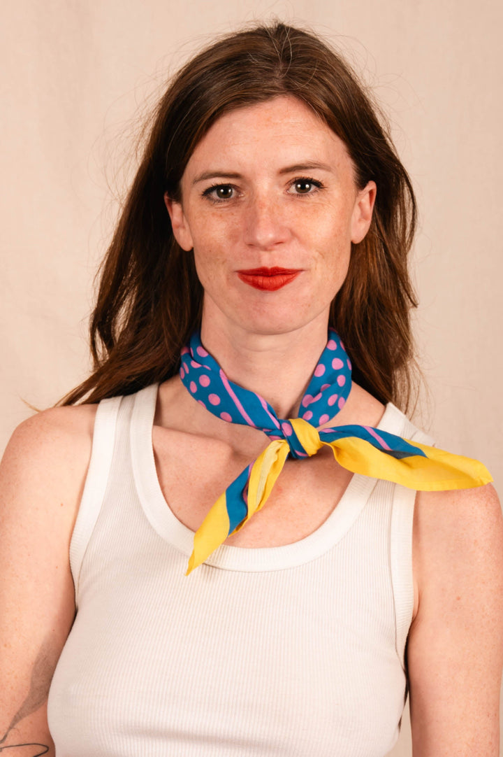 Archie Bandana No. 22 - Yellow, Blue and Pink Dots Art Print