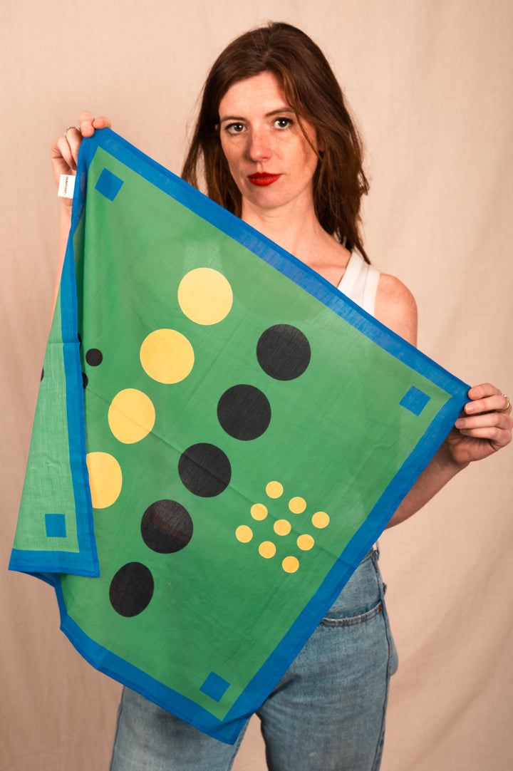 Archie Bandana No. 21 - Yellow and Black Contrasting Dots on Green