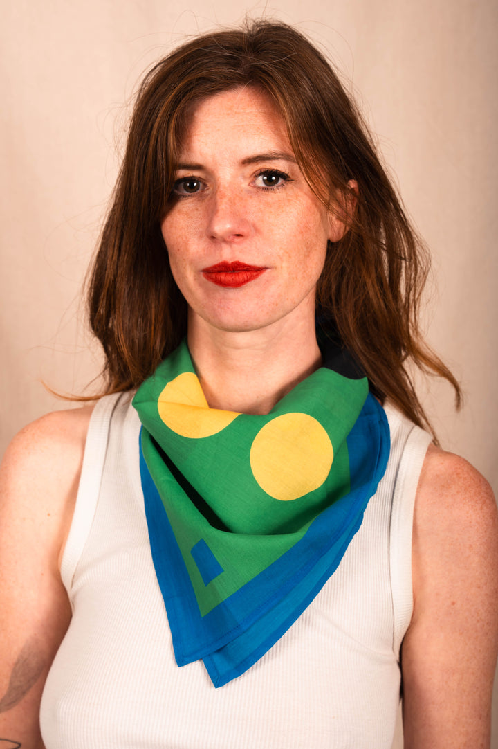 Archie Bandana No. 21 - Yellow and Black Contrasting Dots on Green