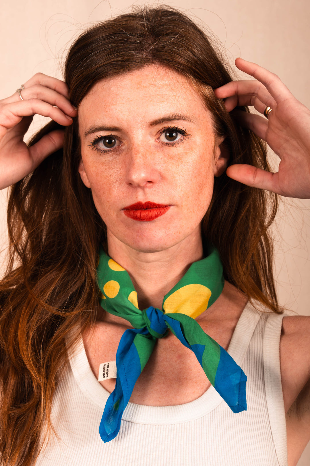 Archie Bandana No. 21 - Yellow and Black Contrasting Dots on Green