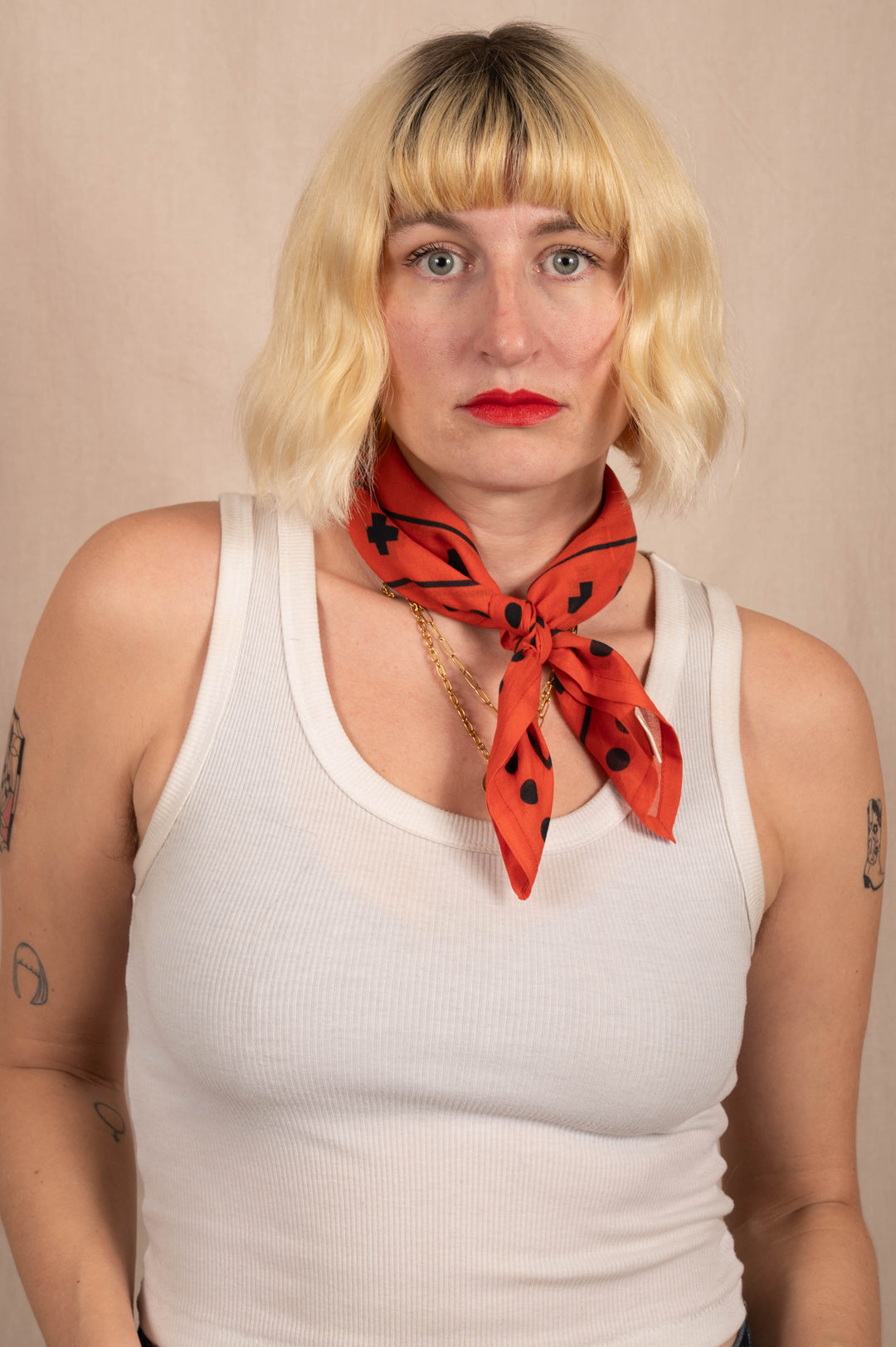 Archie Bandana No. 27 - Dots and Plus Sign on Rust