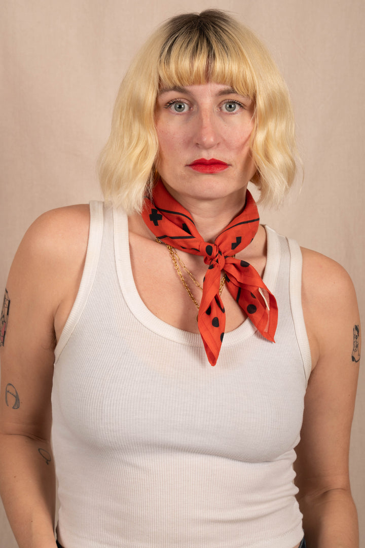 Archie Bandana No. 27 - Dots and Plus Sign on Rust