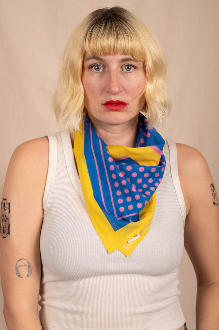 Archie Bandana No. 22 - Yellow, Blue and Pink Dots Art Print