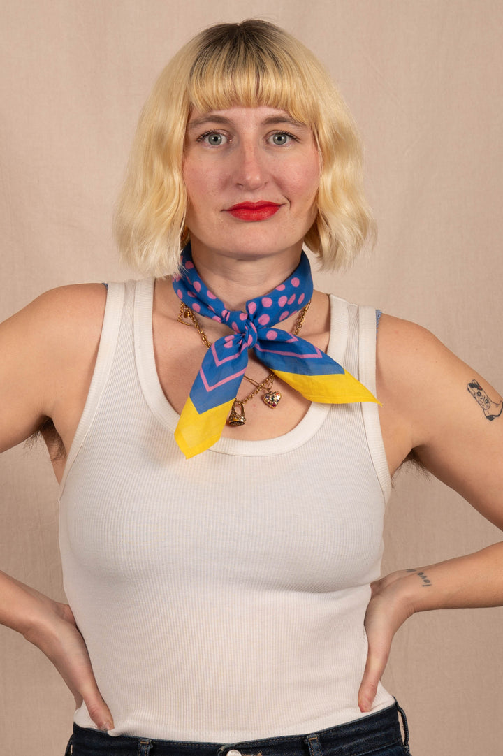 Archie Bandana No. 22 - Yellow, Blue and Pink Dots Art Print