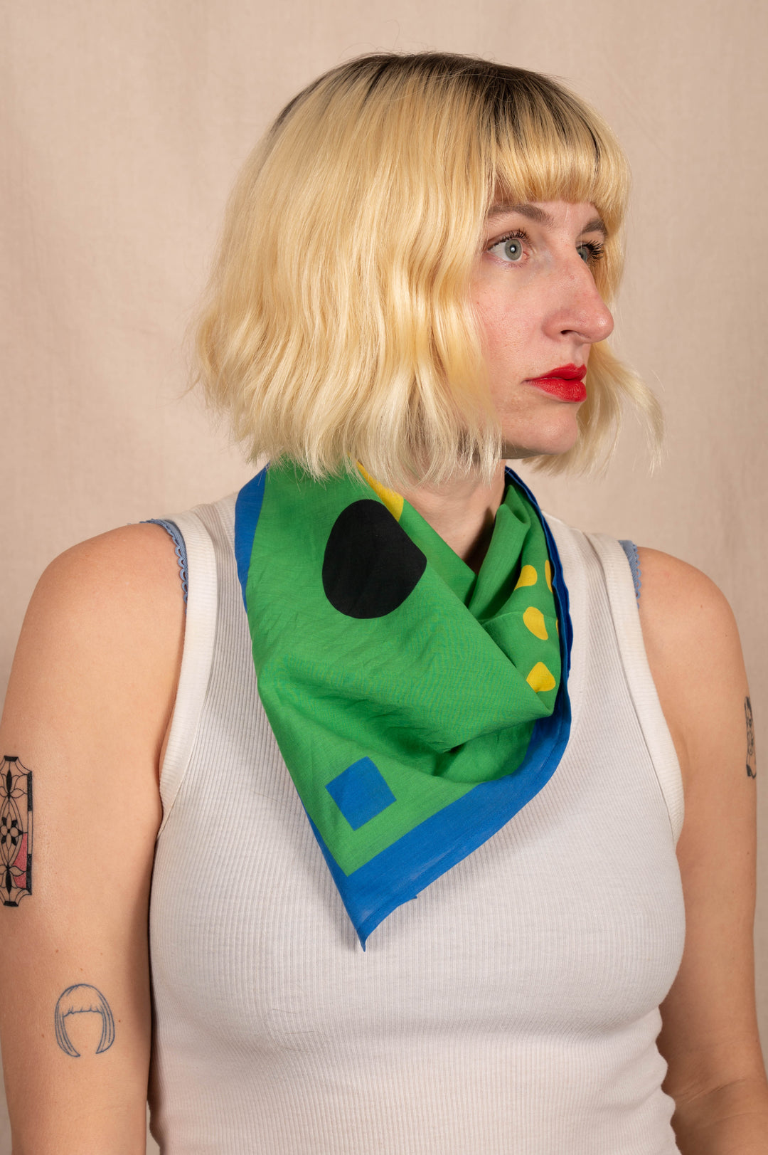 Archie Bandana No. 21 - Yellow and Black Contrasting Dots on Green